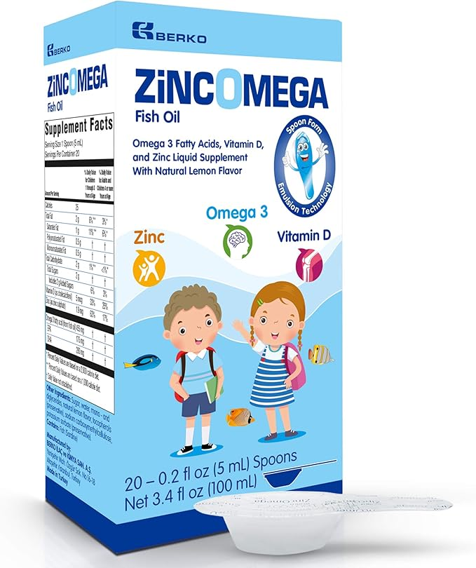 Zincomega Fish Oil Omega 3 Vitamins Fatty Acids Aid EPA&DHA, Vitamin D and Zinc Supplement, Immune Support